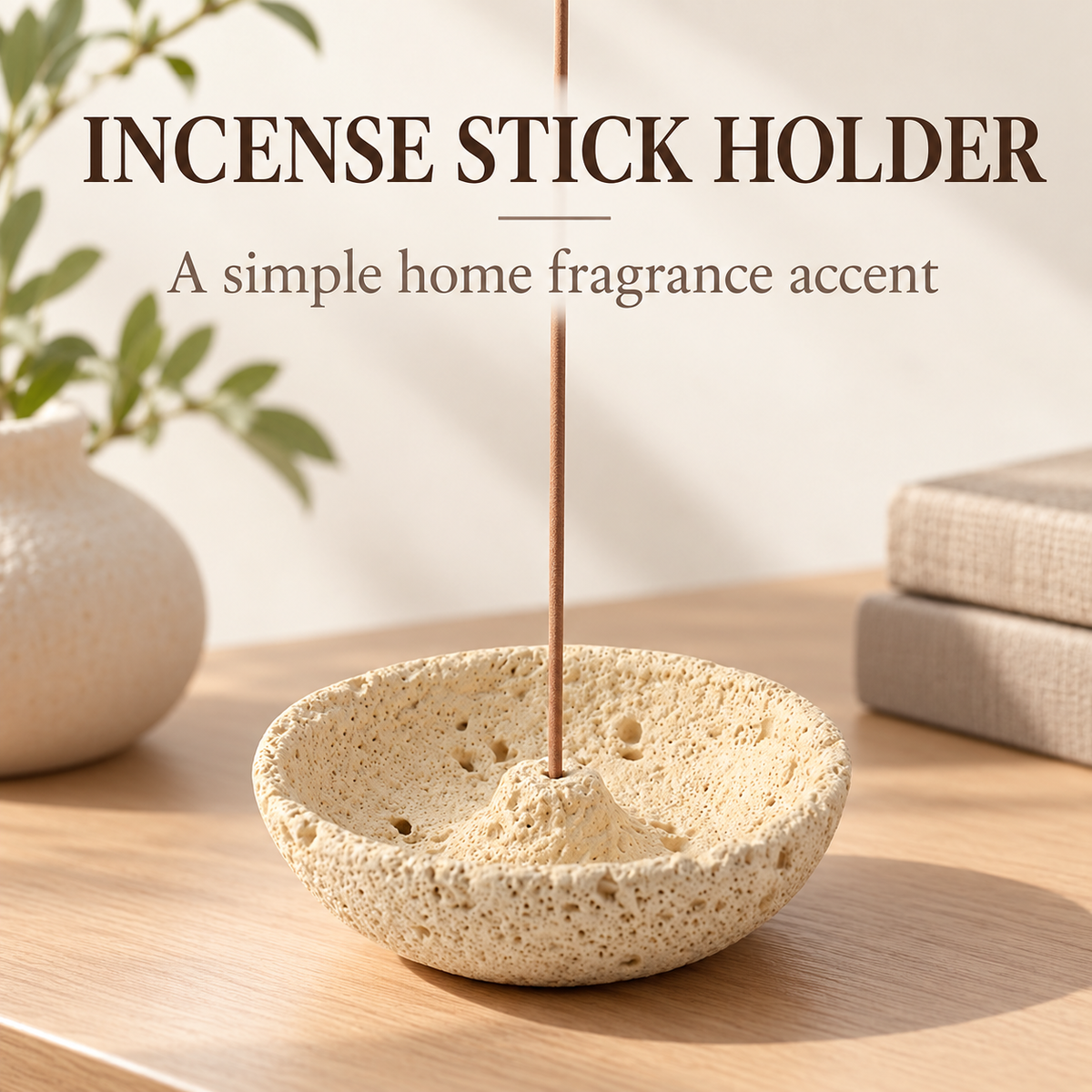 Cement incense stick holder styled as a home fragrance accent
