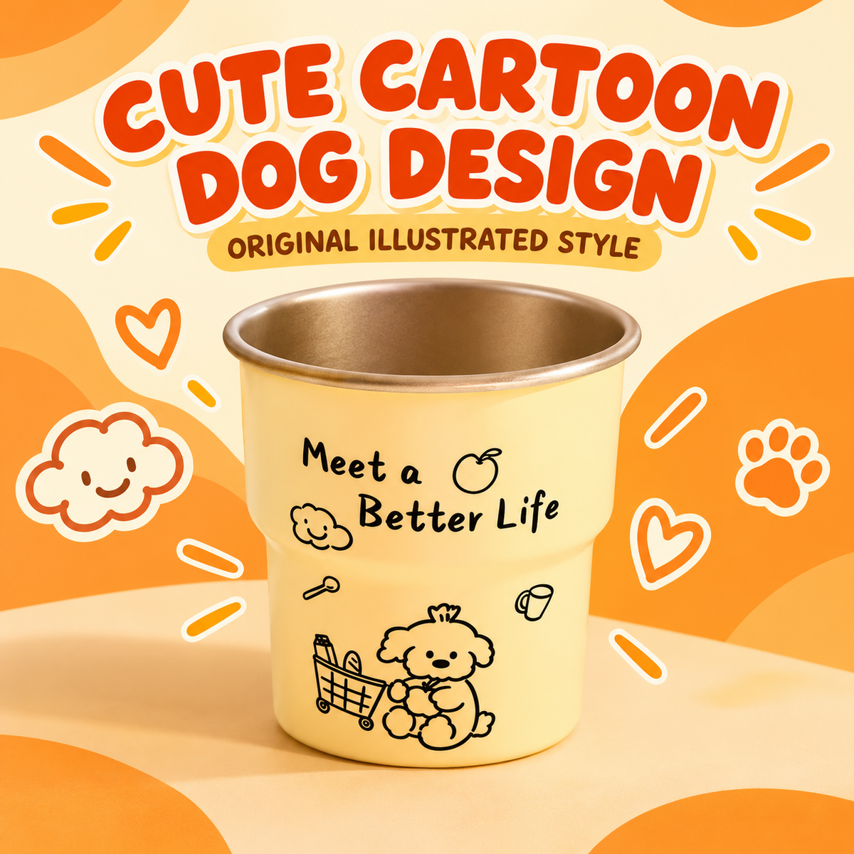 Ivory tiered toothbrush cup with a cute cartoon dog design.